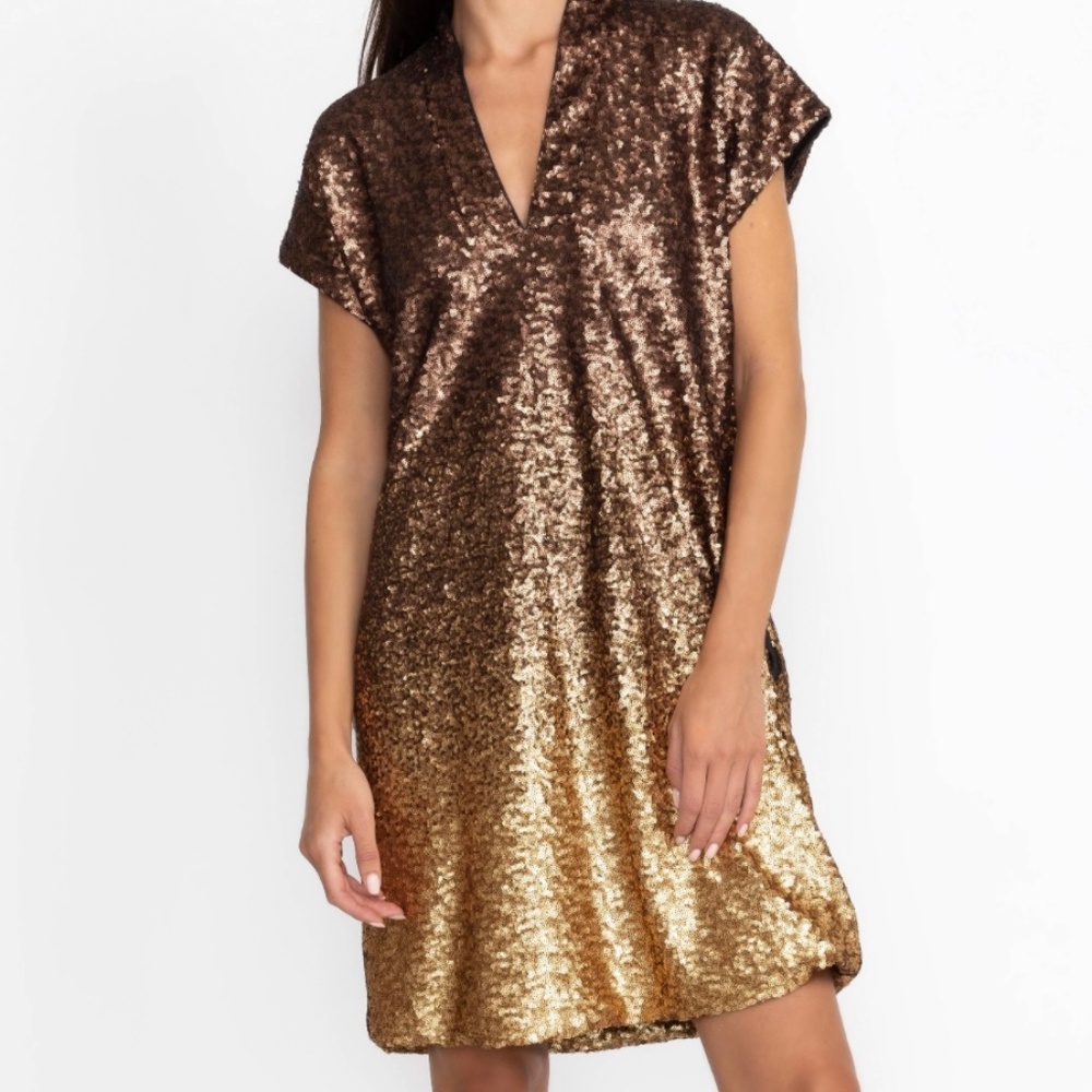 Johnny Was Brown and Gold Sequin Dress